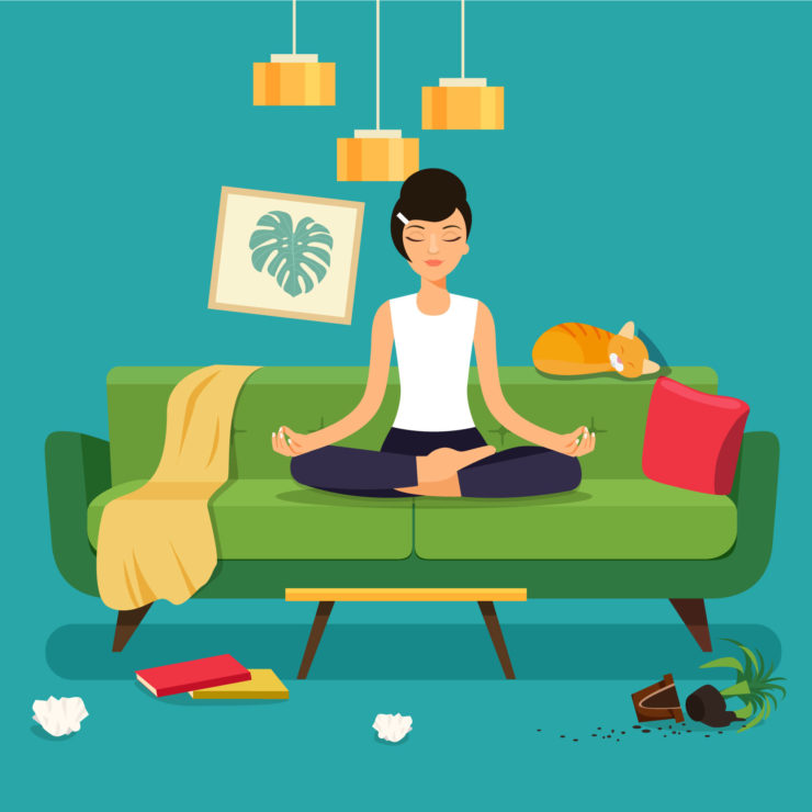 Illustration Of A Student Meditating On Her Couch